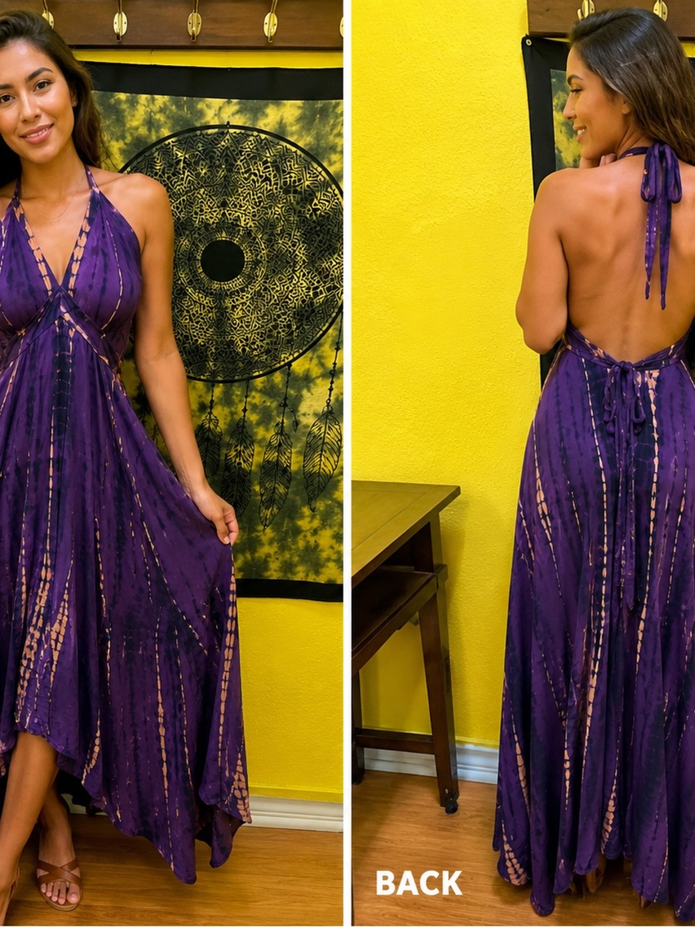 Backless Halter Maxi Dress - Purple